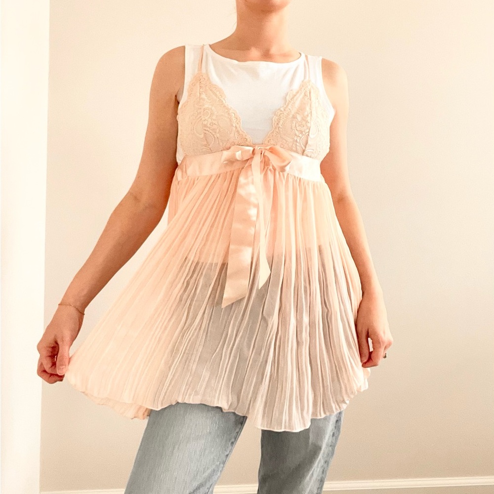 Victoria's Secret Light Pink Sheer Lace Babydoll Top